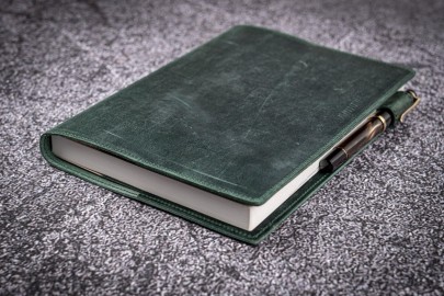 Galen Leather Slim A5 Notebook Planner Cover - Crazy Horse Forest Green