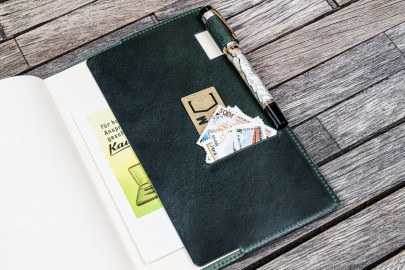 Galen Leather Slim A5 Notebook Planner Cover - Crazy Horse Forest Green