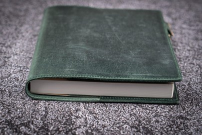 Galen Leather Slim A5 Notebook Planner Cover - Crazy Horse Forest Green