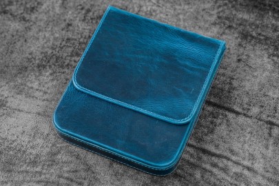 Galen Leather Magnum Opus 6 Slots Hard Pen Case with Removable Pen Tray - Ocean Blue