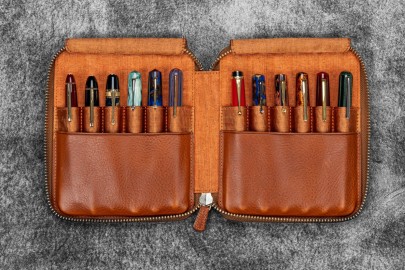 Galen Leather Legacy Leather Zip Pen Case For 12 Pens - A6 - Deep Cognac