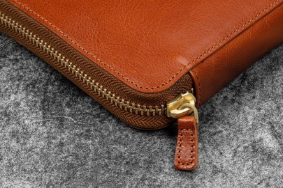 Galen Leather Legacy Leather Zip Pen Case For 12 Pens - A6 - Deep Cognac