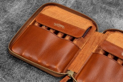 Galen Leather Legacy Leather Zip Pen Case For 12 Pens - A6 - Deep Cognac