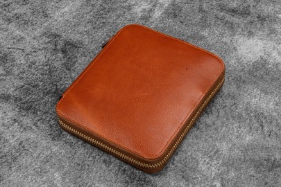 Galen Leather Legacy Leather Zip Pen Case For 12 Pens - A6 - Deep Cognac