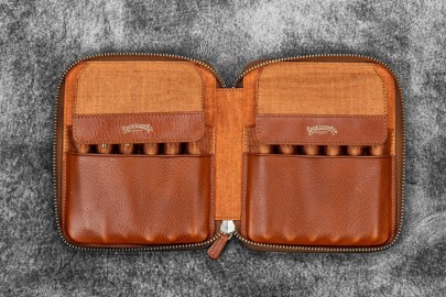 Galen Leather Legacy Leather Zip Pen Case For 12 Pens - A6 - Deep Cognac