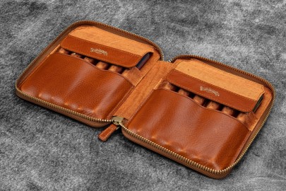Galen Leather Legacy Leather Zip Pen Case For 12 Pens - A6 - Deep Cognac