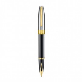 Sheaffer Legacy 9065 Glossy Black and Chrome Bi-color Fountain Pen with 14K PVD Gold-Plated, Stainless Steel Inlaid Nib and Trims