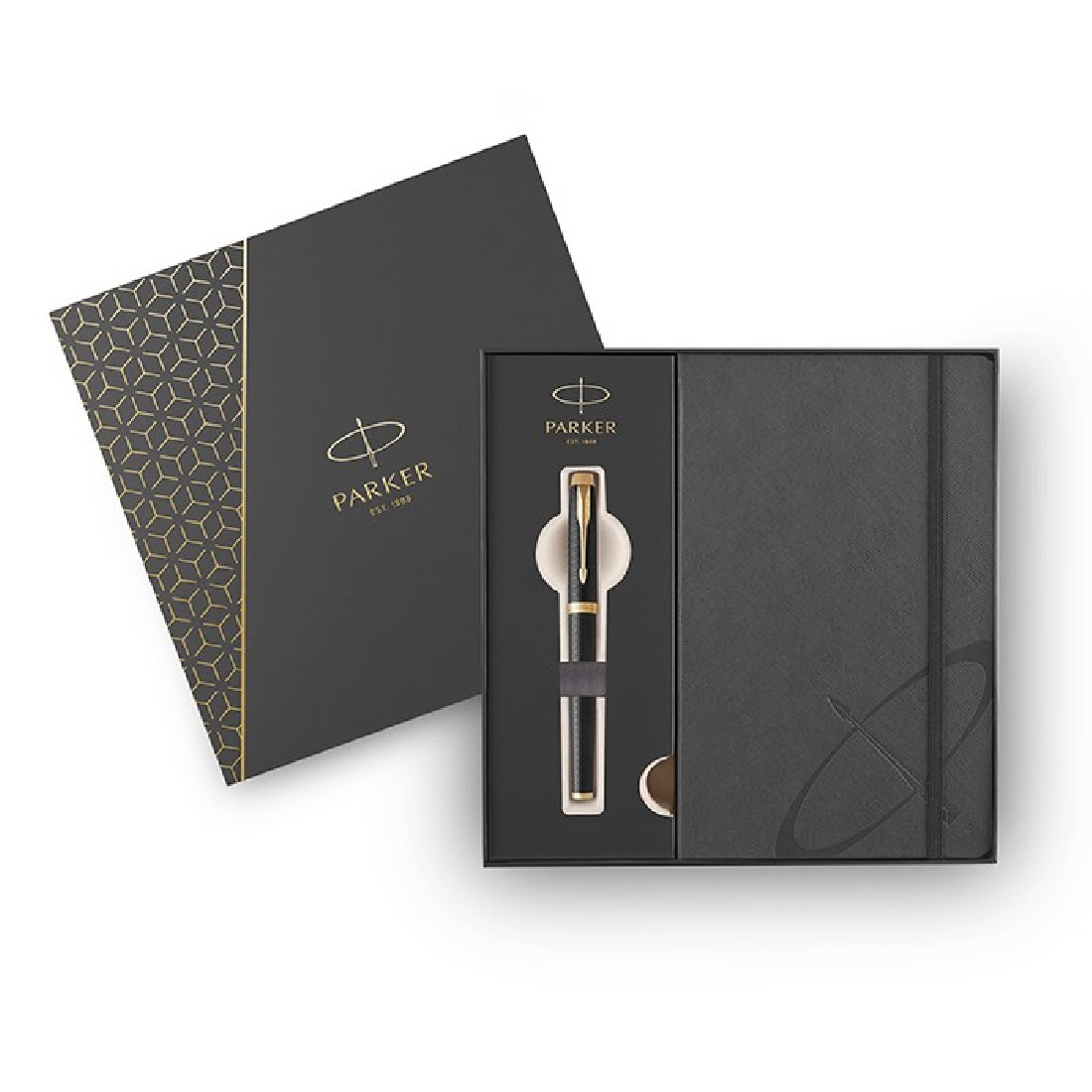 Parker IM Premium Black Gold GT Set Rollerball and Notebook PA