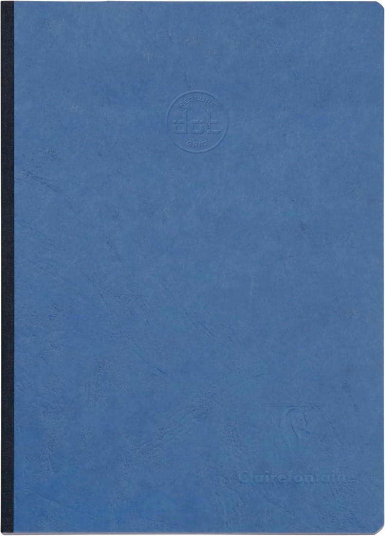 Clairefontaine 795434C Stitched Canvas Back Notebook - Blue - A5 14.8 x 21 cm 192 Pages DOTTED Light Paper 90g Gloss Leather Grain - Age Bag Collection