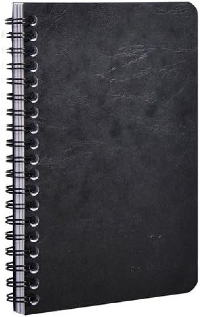 Clairefontaine, spiral  black notebook, 11x17cm, 120 pages, white ruled paper 90gsm, perforated, Paper Dividers with Document Pockets, 786161C