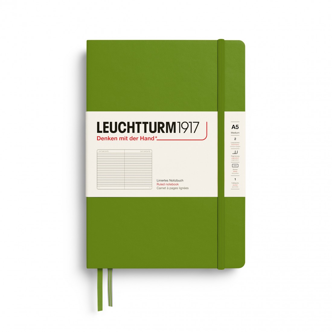 Leuchtturm 1917 ruled notebook, A5, hard cover, Moss Green