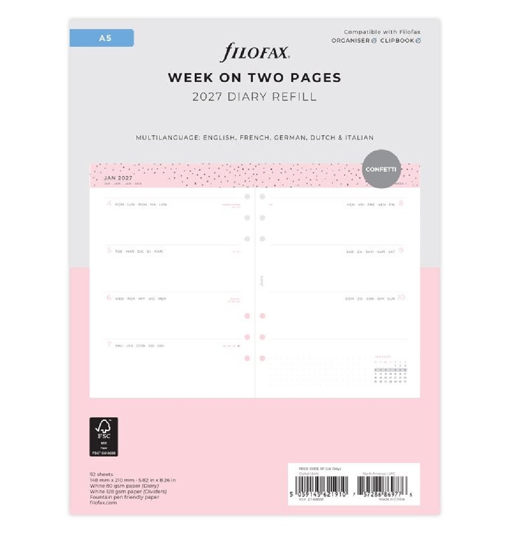 Refill A5 2027 Confetti Week on Two Pages 27-68591 Filofax