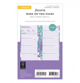 Refill Personal 2027 Floral Illustrated Diary Refill Pack 27-6341 Filofax