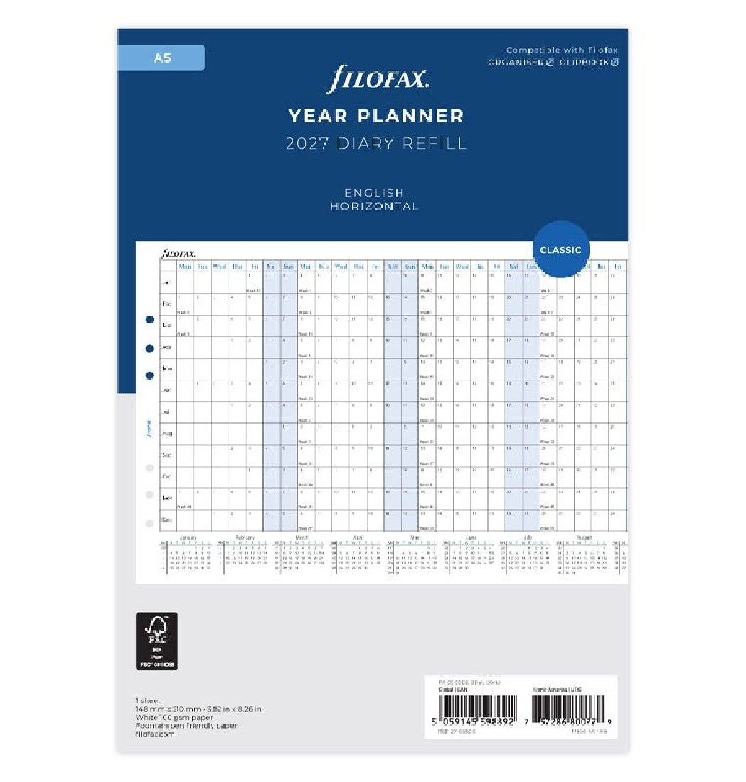 Refill A5 2027 Horizontal Planner 27-68506 Filofax