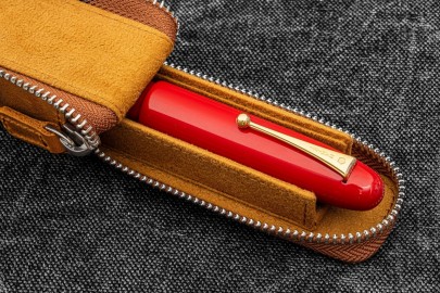 Galen Leather  Zippered Magnum Opus Single Hard Pen Case For Oversized Pens and Namiki Emperor - Crazy Horse Brown