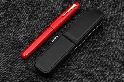 Galen Leather  Zippered Magnum Opus Single Hard Pen Case For Oversized Pens and Namiki Emperor - Black