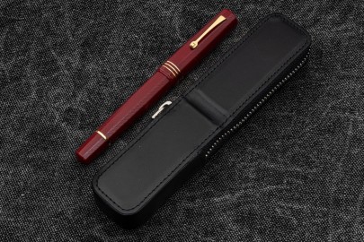 Galen Leather  Zippered Magnum Opus Single Hard Pen Case For Oversized Pens and Namiki Emperor - Black