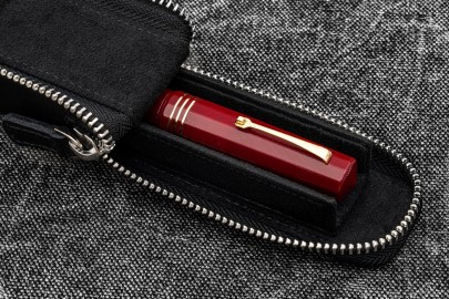 Galen Leather  Zippered Magnum Opus Single Hard Pen Case For Oversized Pens and Namiki Emperor - Black