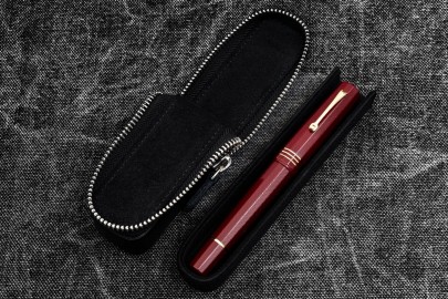 Galen Leather  Zippered Magnum Opus Single Hard Pen Case For Oversized Pens and Namiki Emperor - Black