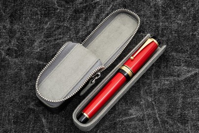 Galen Leather  Zippered Magnum Opus Single Hard Pen Case For Oversized Pens and Namiki Emperor - Crazy Horse Smoky