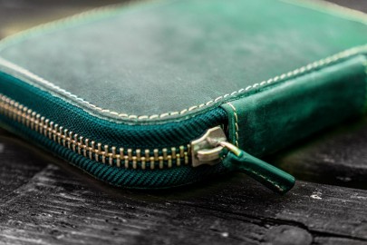Galen Leather Zippered 10 Slots Pen Case - Crazy Horse Forest Green