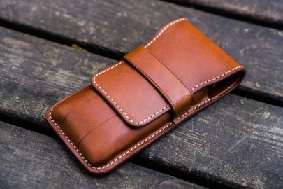 Galen Leather Flap Pen Case for Three Pens - Brown