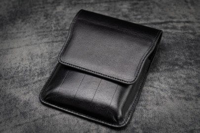 Galen Leather Flap Pen Case for Five Pens - Black