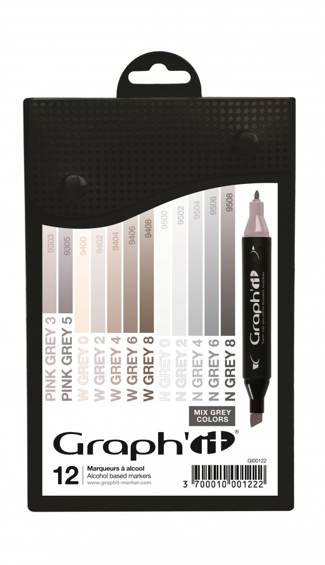 Μαρκαδόροι Οινοπνεύματος με Διπλή Μύτη Mix Grey Colors GI00122 Graphit