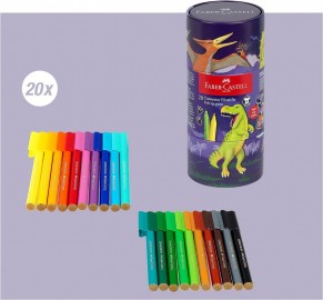 Faber Castell Felt Tip Pen Set Connector Dino, 20 Metal Box, Washable 155546