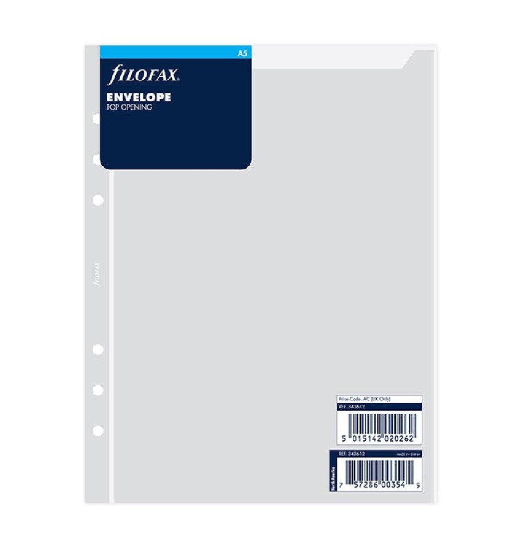 Filofax Refill Organizer A5 Transparent Envelope Top Opening 343612
