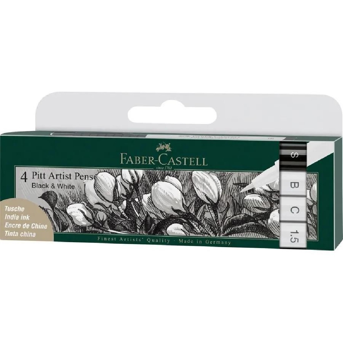 Faber-Castell India Ink 4 Pitt Artist Pens Black and White Set 167151