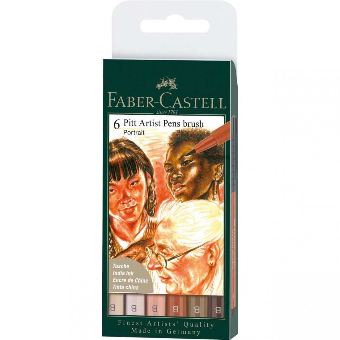 Faber Castell Pitt Artist Pens Brush Portrait - Wallet of 6 167167