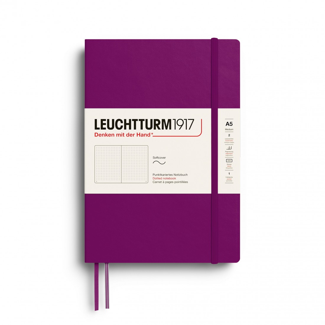 Leuchtturm 1917, A5 dotted notebook, softcover, 123 pages, 80gsm, Burgundy 400889
