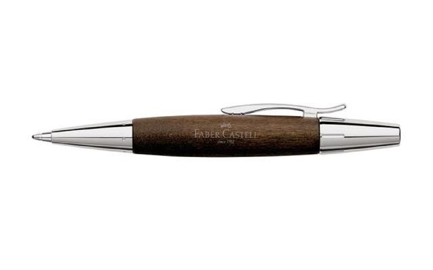 Faber Castell E-Motion Pearwood Dark Brown, Chrome Twist  Ballpoint Pen, 148381