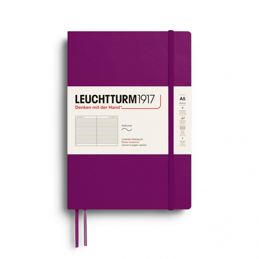Leuchtturm 1917 notebook soft cover, ruled, 123 pages, 80gsm, 400890 Burgundy