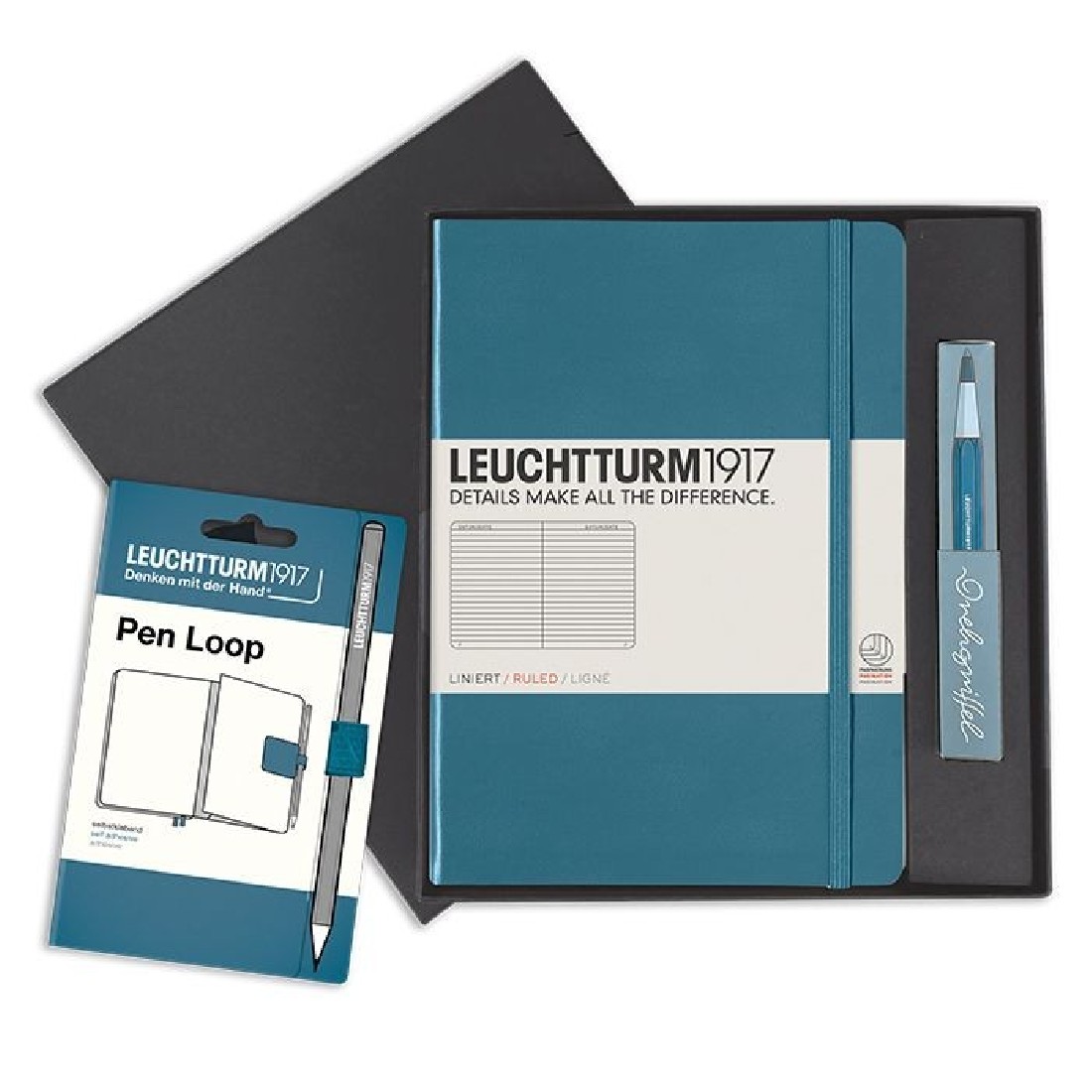 Leuchtturm 1917 Set A5 Stone Blue Hard Cover Notebook and Ballpen plus Pen Loop