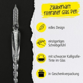 Online glass pen with storage glass block and 7ml black ink 17133