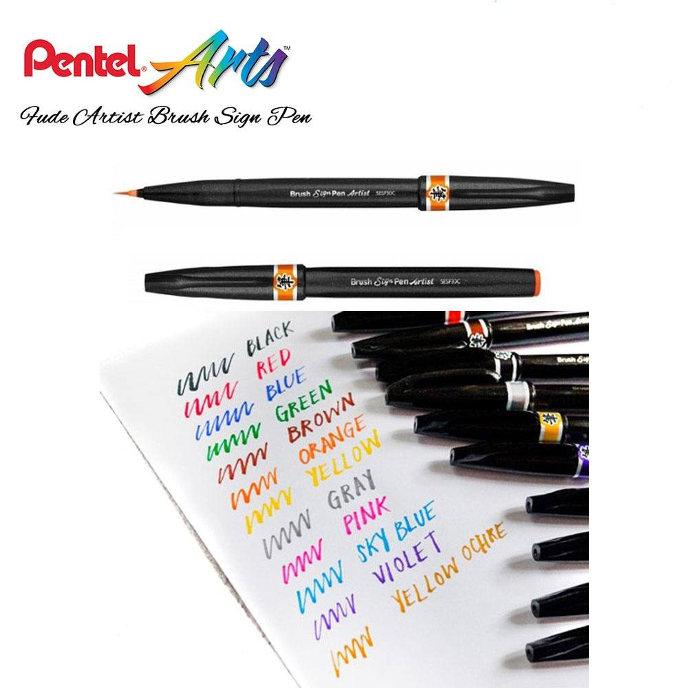 Pentel Fude Touch Brush Sign Pen Calligraphy Sketching Yellow ochre 