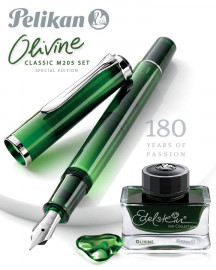 Pelikan Souveran M205 Olivine Fountain Pen with bottle ink