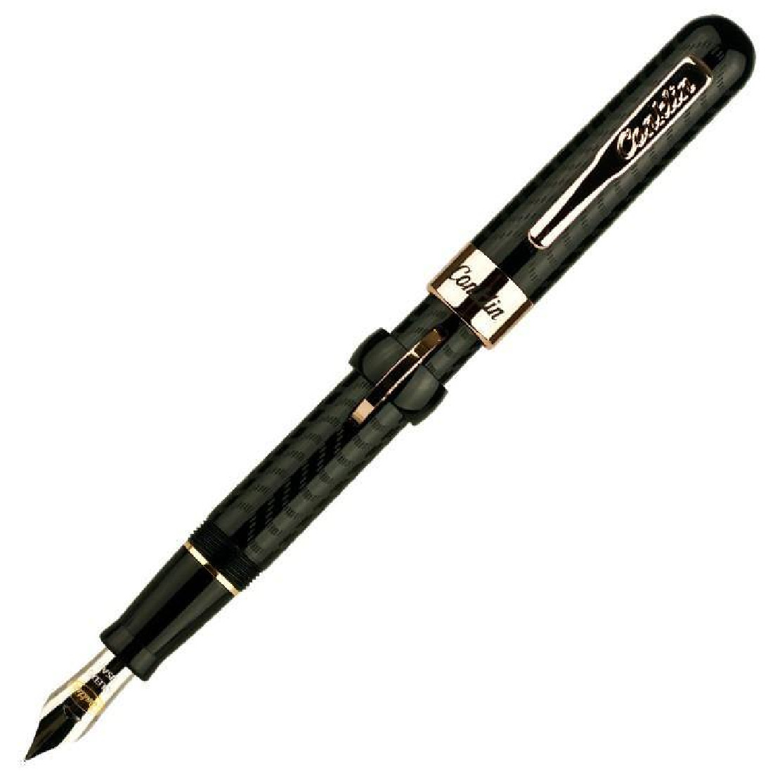 Conklin Mark Twain Crescent Filler Fountain Pen Black Chase with Rose Gold trim