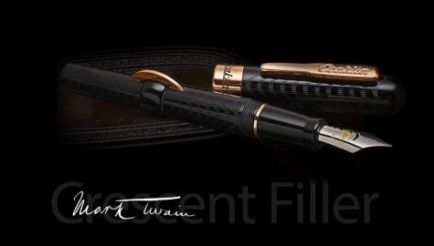 Conklin Mark Twain Crescent Filler Fountain Pen Black Chase with Rose Gold trim