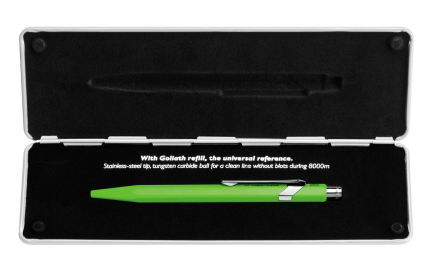 Caran Dache 849 Popline fluo green ballpoint pen, with holder