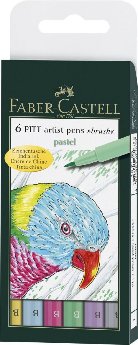 Faber Castell Pitt Artist Pen Brush, Pastel - Wallet of 6 167163