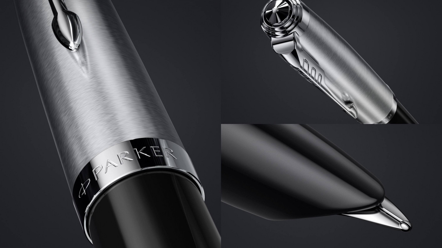 Gift Box Parker 51 Fountain Pen Fine Nib with Black Ink Cartridge Black Barrel with Chrome Trim 