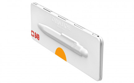 Caran Dache 849 Popline  fluo orange ballpoint pen, with slim metal box